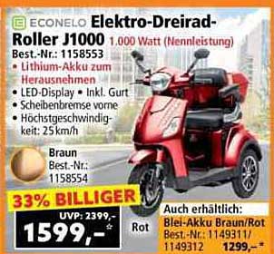 Econelo Elektro-Dreirad-Roller J1000 1.000 Watt (Nennleistung)