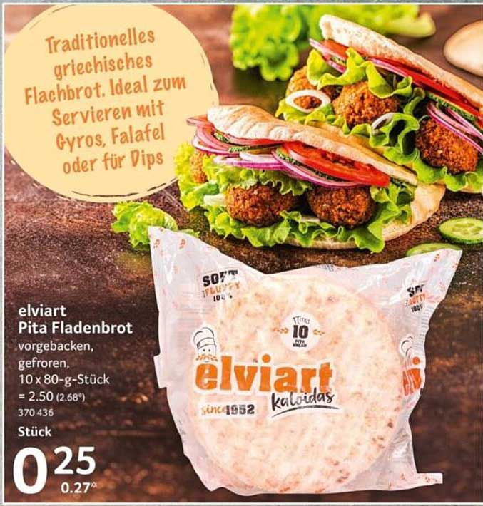 elviart Pita Fladenbrot, vorgebacken, gefroren, 10 x 80 g
