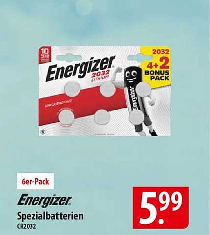 Energizer Spezialbatterien CR2032 6er-Pack