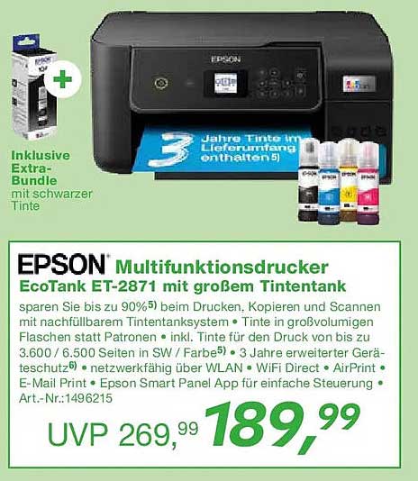 EPSON Multifunktionsdrucker EcoTank ET-2871 mit großem Tintentank