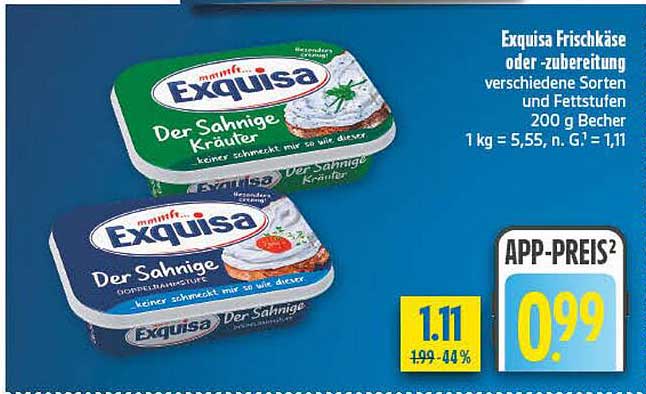 Exquisa Frischkäse Der Sahninge - verschiedene Sorten und Fettstufen (200 g)