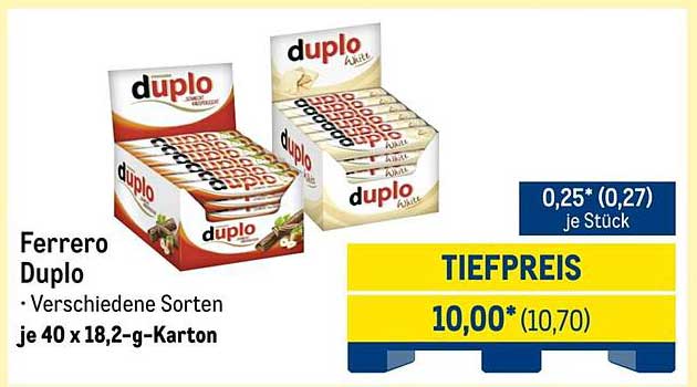Ferrero Duplo - Verschiedene Sorten je 40 x 18,2-g-Karton