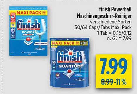 finish Powerball MaschinenGeschirr-Reiniger Maxi Pack 50/64 Caps/Tabs
