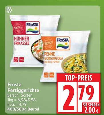 Frosta Fertiggerichte - Hühnerfrikassee und Penne Gorgonzola