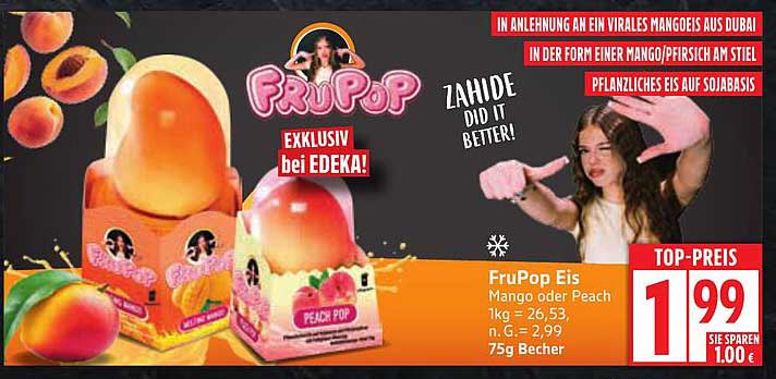 FruPop Eis Mango oder Peach 75g Becher