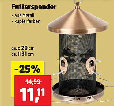 Futtersspender aus Metall in kupferfarben