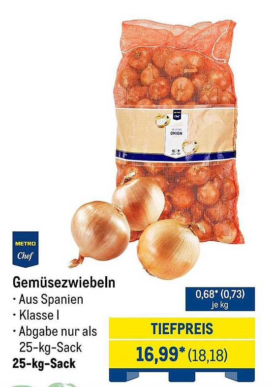 Gemüsezwiebeln - Aus Spanien, Klasse I, 25-kg-Sack