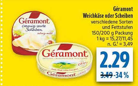 Géramont Weichkäse oder Scheiben - verschiedene Sorten und Fettstufen