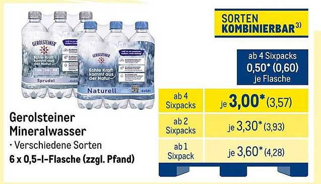 Gerolsteiner Mineralwasser – 6 x 0,5 l-Flasche (verschiedene Sorten)