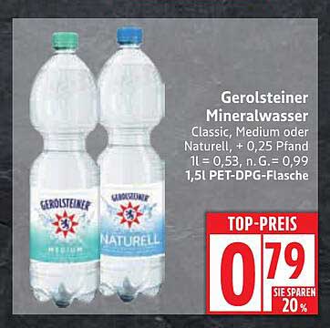 Gerolsteiner Mineralwasser Classic, Medium oder Naturell - Nur 0,79 €!