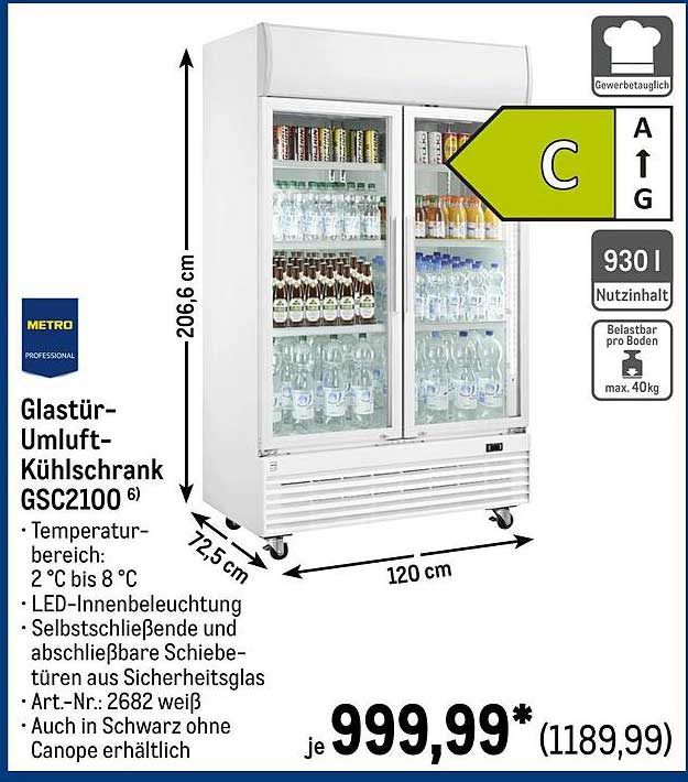 Glastür-Umluft-Kühlschrank GSC2100