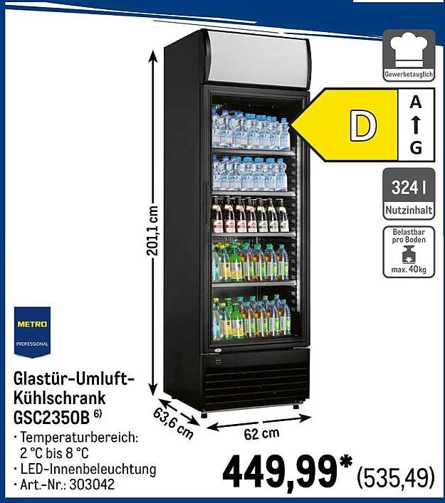 Glastür-Umluft-Kühlschrank GSC2350B