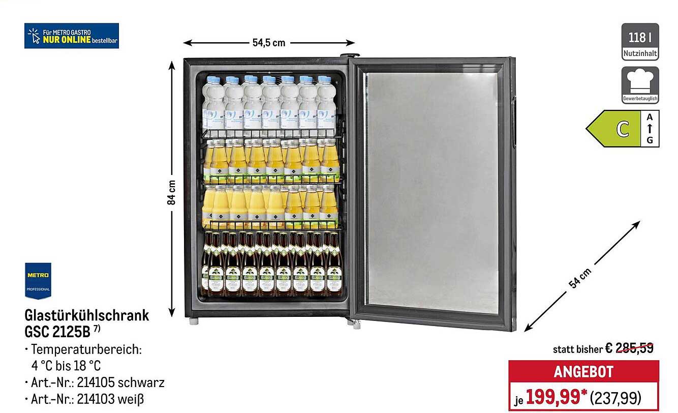 Glastürkühlschrank GSC 2125B