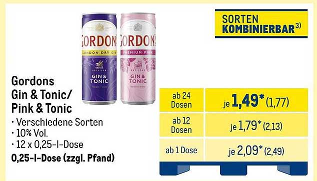 Gordons Gin & Tonic / Pink Tonic - 12 x 0,25 l Dose