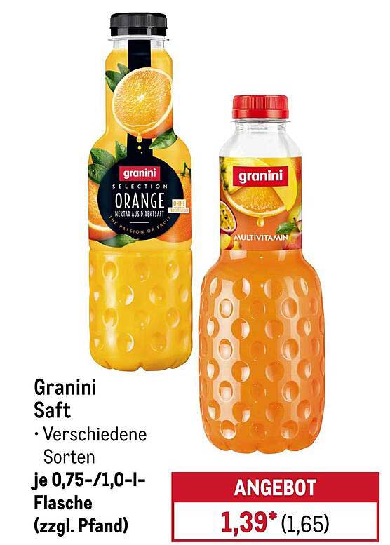 Granini Saft - Verschiedene Sorten, 0,75-/1,0-l-Flasche (zzgl. Pfand)