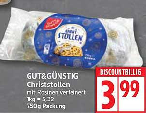 GUT&GÜNSTIG Christstollen mit Rosinen verfeinert 750g