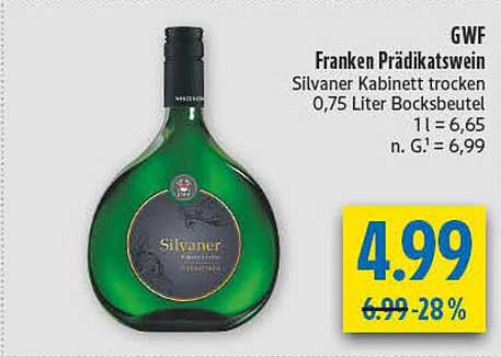 GWF Franken Prädikatswein Silvaner Kabinett trocken 0,75 Liter Bocksbeutel