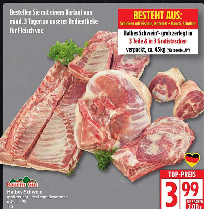 Halbes Schwein - grob zerlegt in 3 Teile