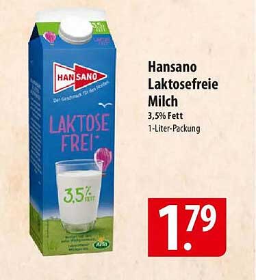 Hansano Laktosefreie Milch 3,5% Fett - 1-Liter-Packung