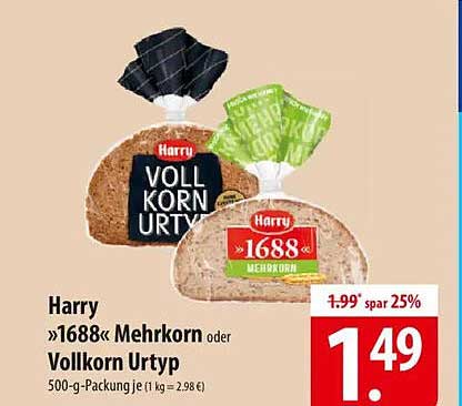 Harry »1688« Mehrkorn oder Vollkorn Urtyp 500-g-Packung