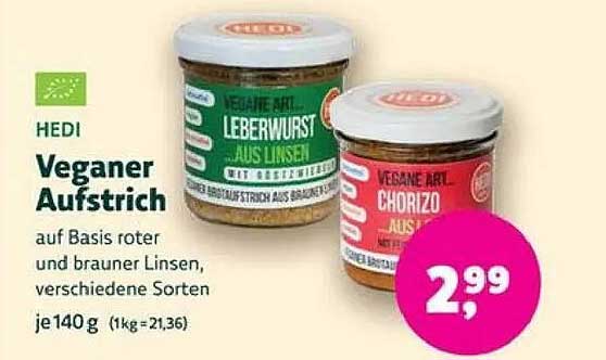 HEDI Veganer Aufstrich auf Basis roter und brauner Linsen, verschiedene Sorten