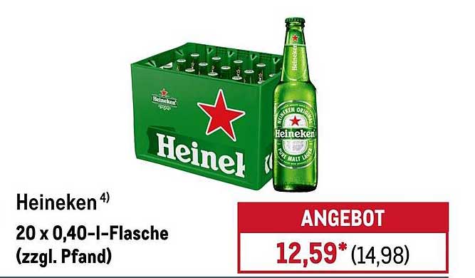 Heineken 20 x 0,40-l-Flasche (zzgl. Pfand)