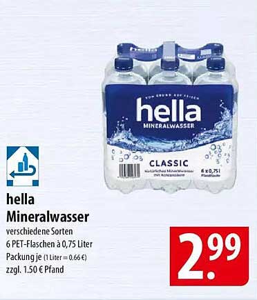 hella Mineralwasser 6 PET-Flaschen à 0,75 Liter