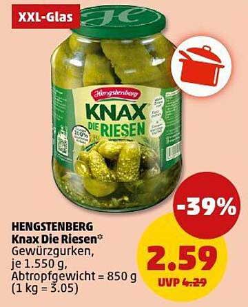 HENGSTENBERG Knax Die Riesen Gewürzgurken, 1.550 g im XXL-Glas