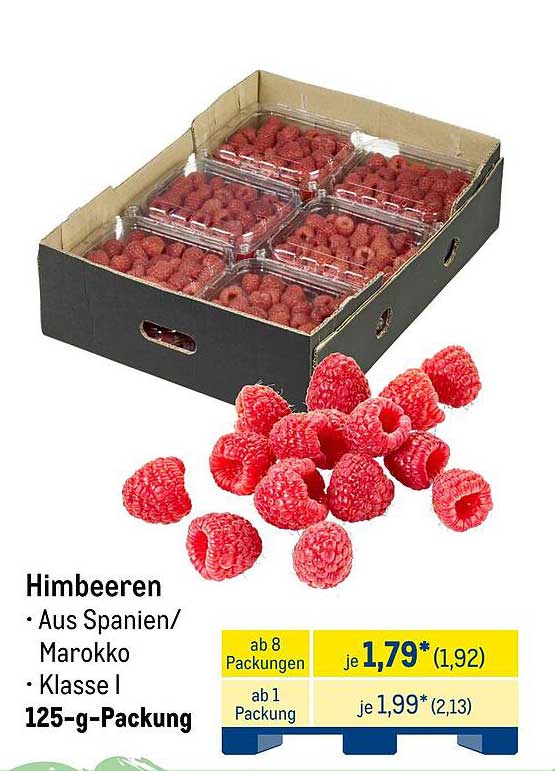 Himbeeren aus Spanien/Marokko, Klasse I, 125-g-Packung