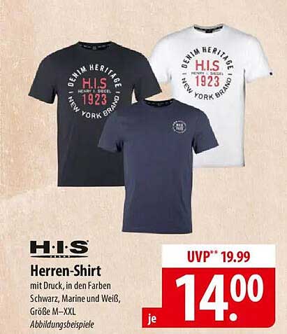 H.I.S Herren-Shirt mit Druck in Schwarz, Marine und Weiß