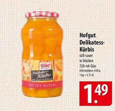 Hofgut Delikatesse-Kürbis süß-sauer in Stücken 720-ml-Glas