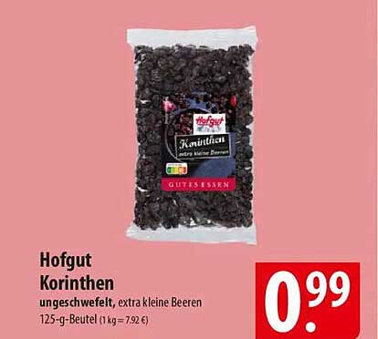 Hofgut Korinthen, ungeschwefelt, extra kleine Beeren