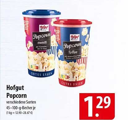 Hofgut Popcorn verschiedene Sorten 45–100-g-Becher je