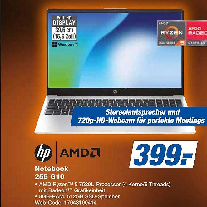 HP Notebook 255 G10 mit AMD Ryzen™ 5 7520U Prozessor