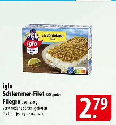 iglo Schlemmer-Filet à la Bordelaise 380 g oder Filegro 220-250 g