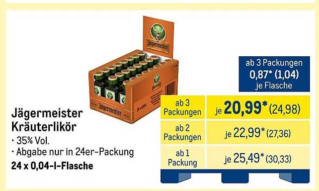 Jägermeister Kräuterlikör 24 x 0,04-l-Flasche