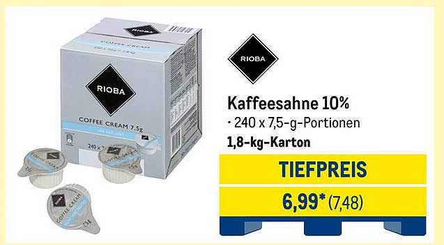 Kaffeesahne 10% - 240 x 7,5-g-Portionen im 1,8-kg-Karton