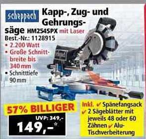 Kapp-, Zug- und Gehrungssäge HM254SPX mit Laser