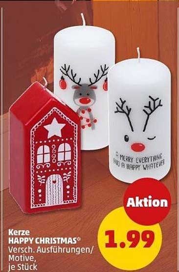 Kerze HAPPY CHRISTMAS – Verschiedene Ausführungen/Motive, je Stück