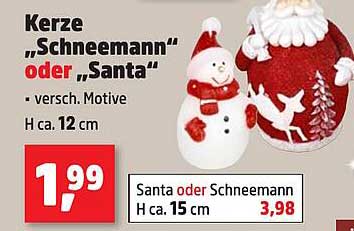 Kerze "Schneemann" oder "Santa" – verschiedene Motive, Höhe ca. 12 cm
