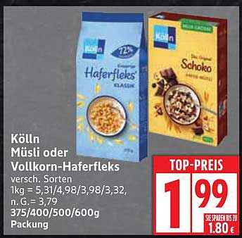 Kölln Müsli oder Vollkorn-Haferfleks - Jetzt zum Top-Preis!