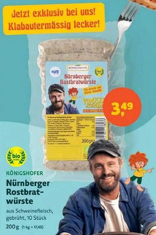 KÖNIGSHOFER Nürnberger Rostbratwürste aus Schweinefleisch, gebrüht, 10 Stück