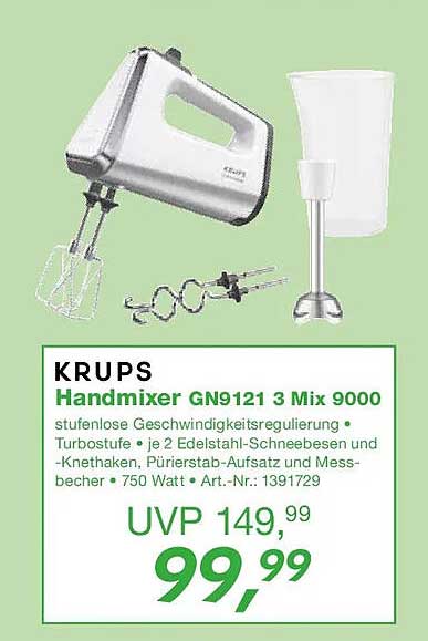 KRUPS Handmixer GN9121 3 Mix 9000