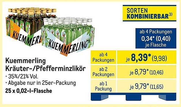 Kuemmerling Kräuter-/Pfefferminzlikör 25 x 0,02-l-Flasche
