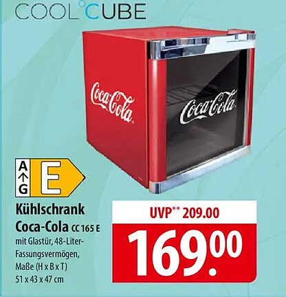 Kühlschrank Coca-Cola CC 165 E mit Glastür