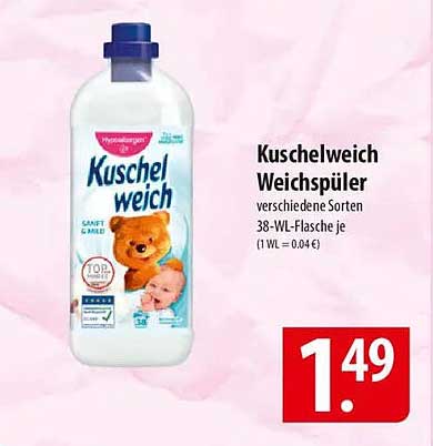 Kuschelweich Weichspüler verschiedene Sorten 38-WL-Flasche je (1 WL = 0,04 €)