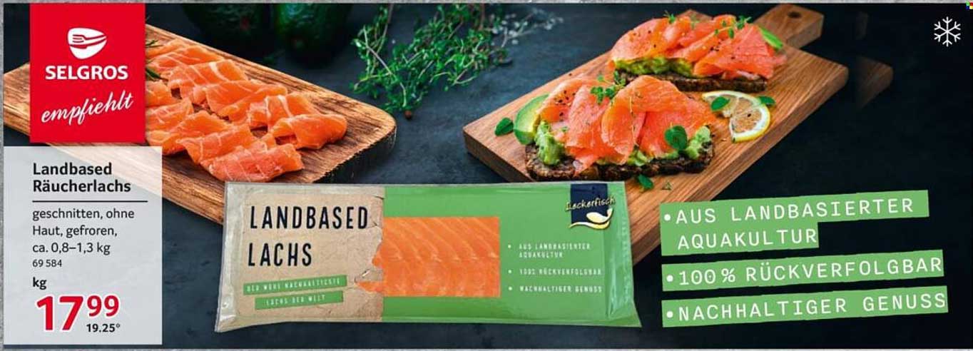 Landbased Räucherlachs - geschnitten, ohne Haut, gefroren, ca. 0,8–1,3 kg