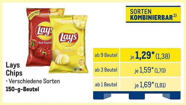 Lays Chips – Verschiedene Sorten 150-g-Beutel