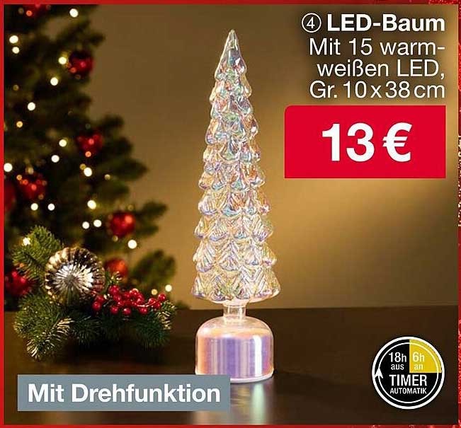 LED-Baum mit 15 warm-weißen LEDs, Größe 10x38 cm