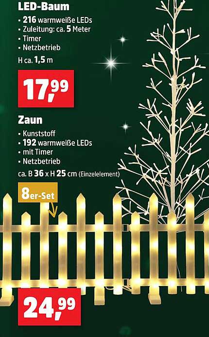 LED-Baum und Zaun mit warmweißen LEDs